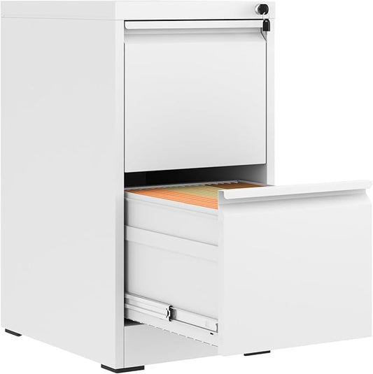 FLIXELIO 2 Drawer File Cabinet with Lock,Metal Vertical Filing Cabinets for Home Office,Heavy Duty File Storage Cabinet for Letter/Legal/A4/F4 Size File,Assembly Require (White, Vertical 2 Drawer)