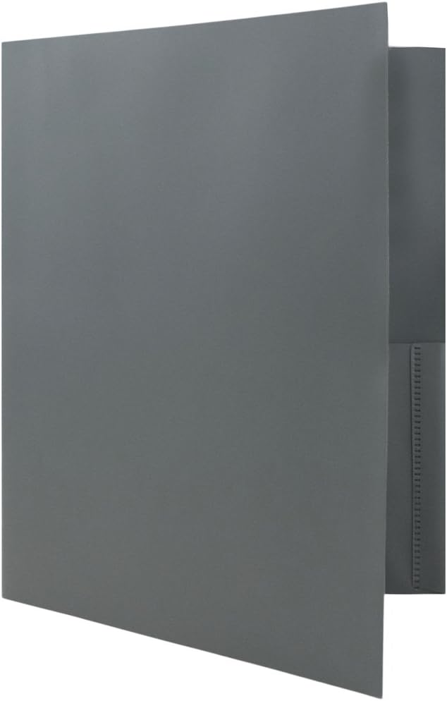JAM PAPER Plastic Color POP Folders - 2 Pocket Durable Folders with Metal Prongs Fastener Clasps - Grey - Bulk 96/Pack