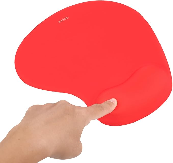 xinidc Ergonomic Computer Mouse Pad with Wrist Rest Support, Pain Relief Mouse Pad with Non-Slip PU Base for Home Office Working Studying (Red)