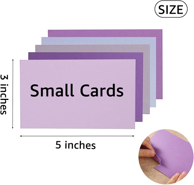 50 Sheets Small Colored Cardstock Paper 5 Colors Blank Flash Cards, 250 GSM Heavy Card Stock for DIY Art Projects, Cards (Purple, 3x5)