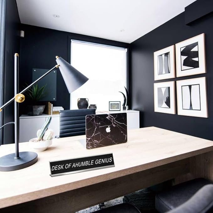 Desk of A Humble Genius Funny Desk Signs for Office, Novelty Nameplate Office Decor Black Desk Plaque for Women Men Coworker Gift Home Supply Accessories 10 x 2"
