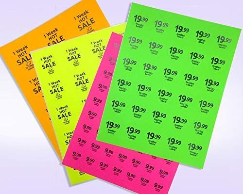 Pack of 50 Sheets, 8-1/2 x 11" Fluorescent Labels for Laser & Inkjet Printer Yellow Fluorescent, (2" Round - 20 Per Sheet, 1000 Label)