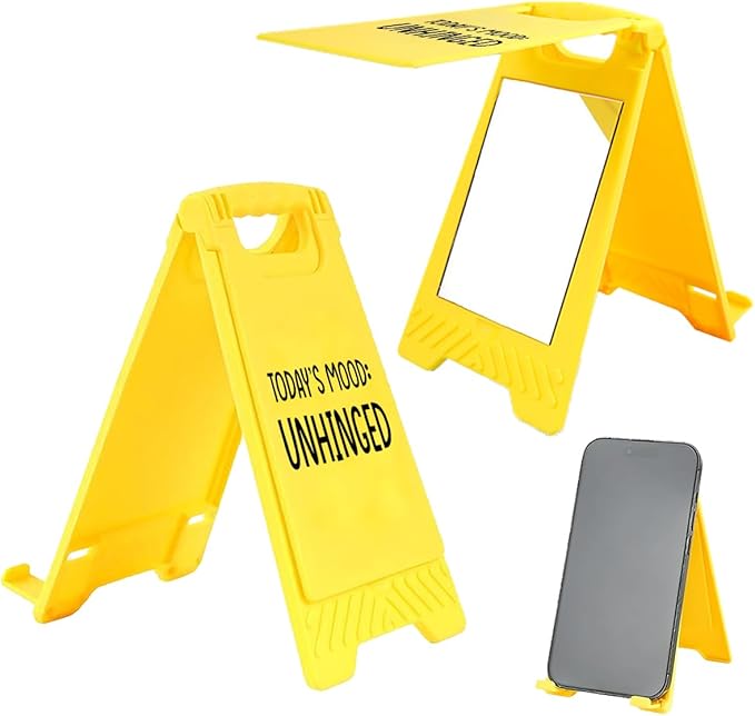 Funny Office Desk Accessories,Motivational Affirmations Office Cubicle Decor,Desk Decor,Phone Holder Mirror Acrylic Table Signs，Daily Desktop Corporate Work Humor Gifts for Coworker Manager(Unhinged)