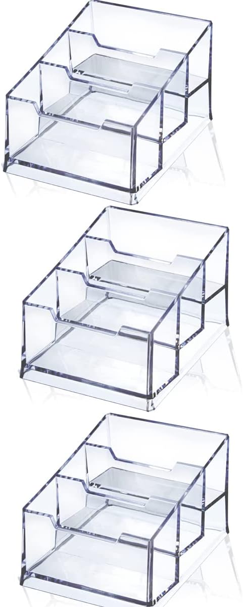 Meschett 3 Pack Clear Acrylic Business Card Holder,3 Tier Premium Acrylic Clear Business Card Holder Stand for Desk Fits 150 Business Cards