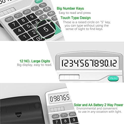 Solar & AA Battery Dual Power Electronic Calculator - 12-Digit Large Display (2 Basic Black & 1 Updated Silver)