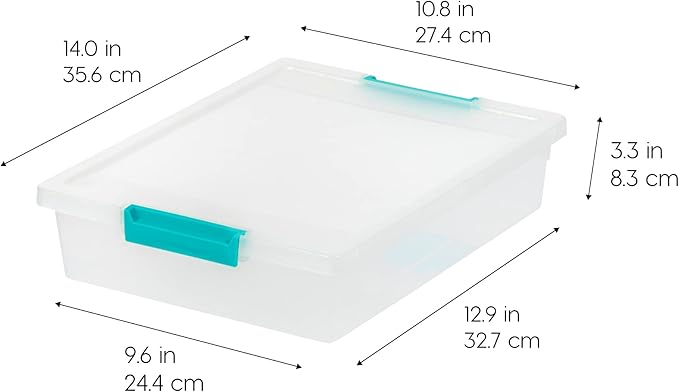 IRIS USA 6 Qt. Storage Bins with Lids, 4-Pack, |Made in USA|, Small Plastic Craft Container Sensory Totes for Art Supplies, Paper, and Office, Stackable - Clear