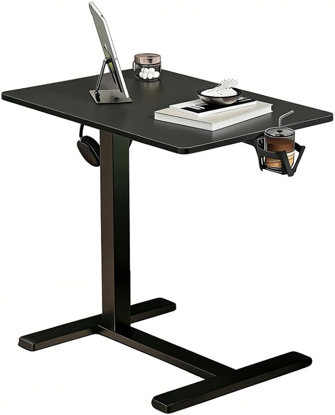 YDN Mobile Mobile Standing Desk, Adjustable Height Portable Laptop Desk with Lockable Wheels, 25.5" x 18.8" Rolling Desk with Hook for Computer Workstation, Black