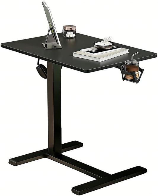 YDN Mobile Mobile Standing Desk, Adjustable Height Portable Laptop Desk with Lockable Wheels, 25.5" x 18.8" Rolling Desk with Hook for Computer Workstation, Black