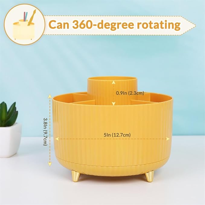 SKYDUE 360 Degree Rotating Desk Organizer, Dual-Purpose Pencil Pen Holder, Rotating Desk Pen Organizer with 5 Slots, Pencil Cup for Office, School, Home