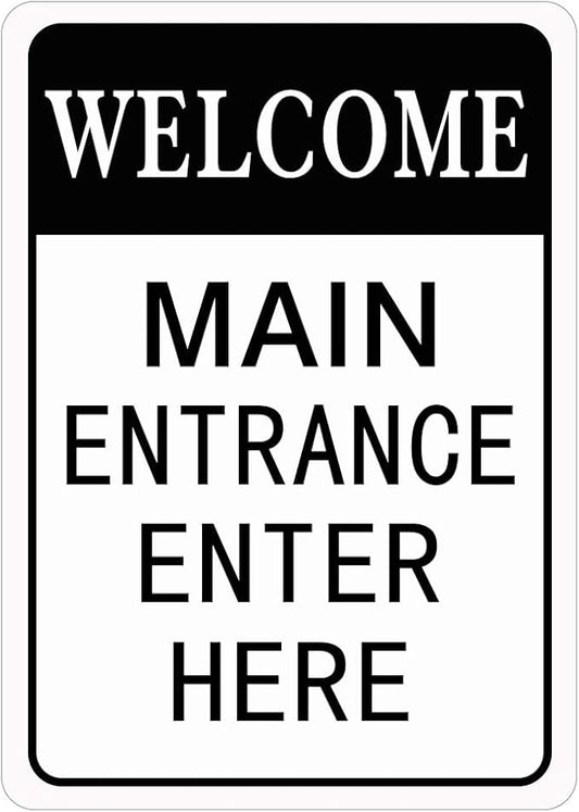 HBXNZ Main Entrance Enter Here Sign Security Street Road Metal Tin Sign Wall Decor 8X12 Inches