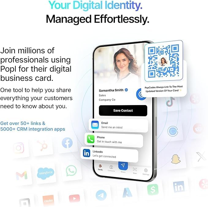 Popl Smart NFC Business Card - Sleek Modern Digital Business Card w/Instant App-Free Sharing - Customizable NFC Cards Compatible w/iPhone & Android (Silver)