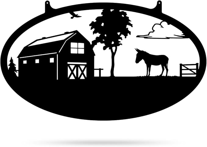 RealSteel Personalized Metal Farmhouse Sign - Custom Farm Scene Wall Art with Barn, Horse, Trees, and Fence - Custom Last Name & Established Date - Durable Outdoor Garden and Patio Decor