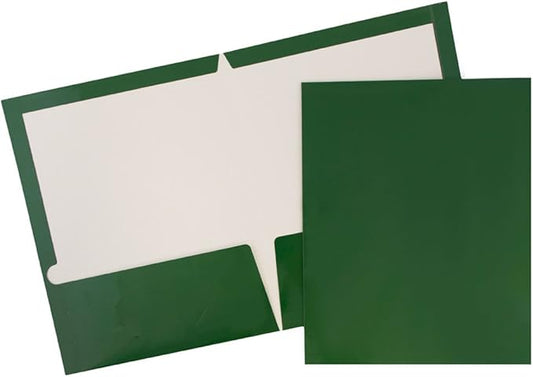 JAM PAPER Laminated Two Pocket Glossy School Folders - Letter Size - High Gloss Green - 6/Pack