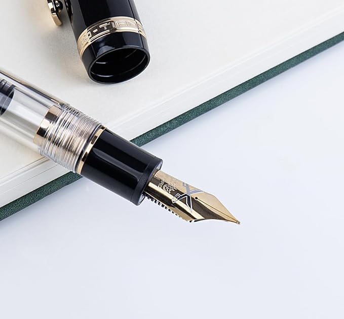 JINHAO 1935 Fountain Pen TIANDAO Series #8 Nib Ink Pen with Guitar-Shaped Clip and Ink Converter (M Nib 0.7mm, Black)