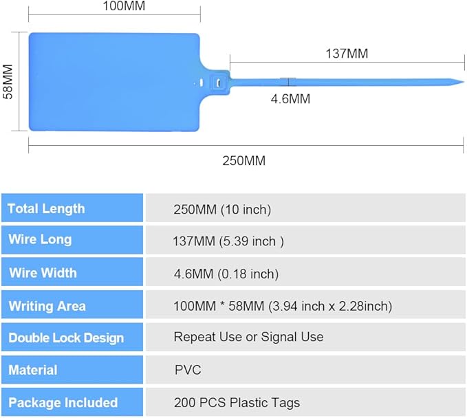 400Pcs Plastic Seals Shipping Label Tags, Writable Marker Big Sign Tie for Logistics, 255mm Total Length Self Locking Inventory Waterproof Tag Fastener with 3 Marker Pen (Blue)