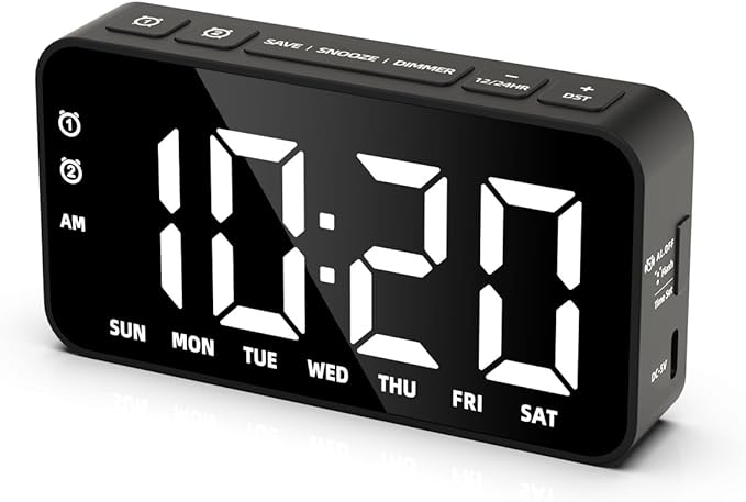 Small Digital Alarm Clocks with Rechargeable Backup Battery for Bedrooms Living Room Study Loud Bedside Desk Clock with Memory Function Dual Alarm & 3 Modes Weekends Weekdays Every Day for Kids Adults
