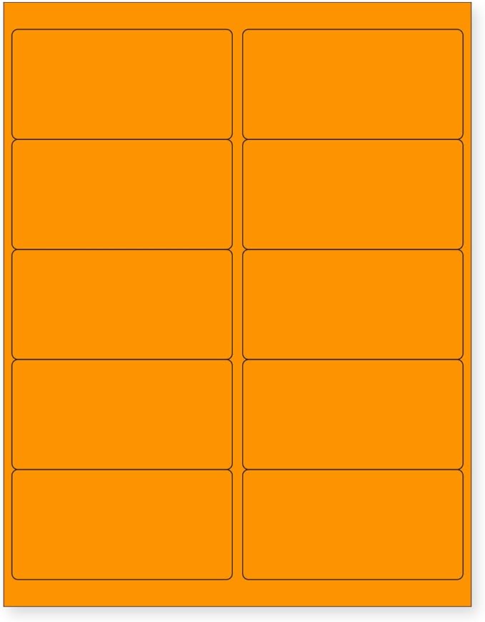 NextDayLabels - 8-1/2 x 11 Neon Color High Light Fluorescent Labels for Laser & Inkjet Printer (Orange Fluorescent, 4 x 2-10 Per Page | 1000 Labels)