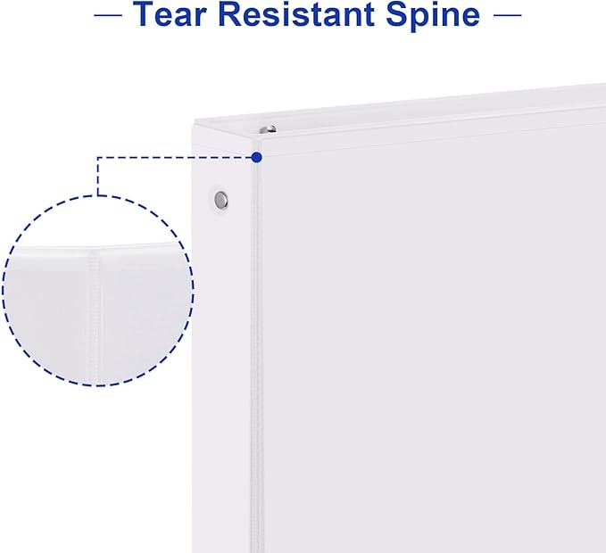 COMIX Sturdy 3 Ring Binder 0.5 inch with Clear View Cover, 1/2" Round Ring View Binder, PVC-Free, 2.4mm-Thick, 100 Sheets Capacity of US Letter Size Paper, Office ＆ School Supplies, Pack of 12 (White)