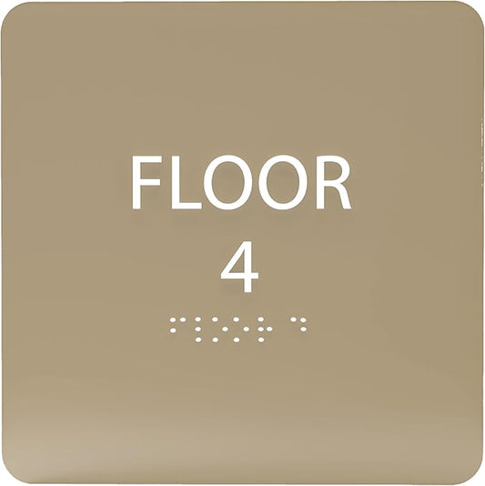 Light Brown ADA Floor 4 Sign with Braille – Made from Durable Acrylic and Ready to Mount