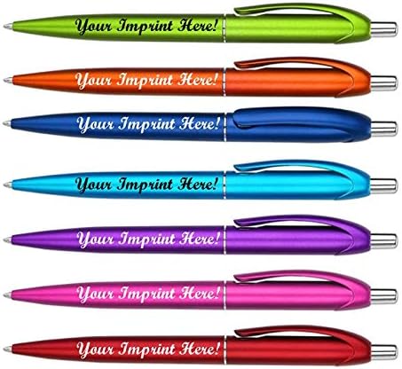 Express Pencils Personalized Ballpoint Pens - Retro -Retractable Click action - Custom - Black writing - Printed Name pens - Imprinted w/Your Logo/Message - Personalization - 12 Pens/Box (Light Blue)