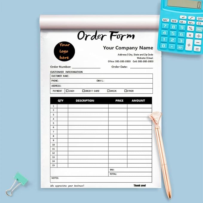 Personalized Invoice Book Custom 2 Part/3 Part Receipt Book Quote Estimate Order Forms Carbonless Form with Your Company Name Logo Address,2-10 Books (Style 10)