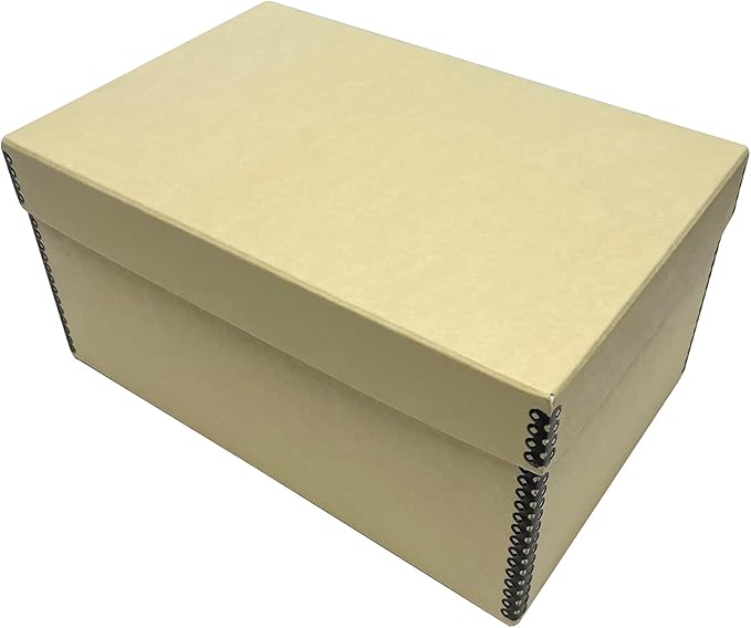 Lineco 4x6 Photo Storage Box, with 12 Acid-Free Envelopes, Holds Up to 1000 3.5" x 5", or 4" x 6" Pictures, Metal Edge Archival Organizer for Cards Stickers Stamps Seeds, 5.5x7.5x11. Tan
