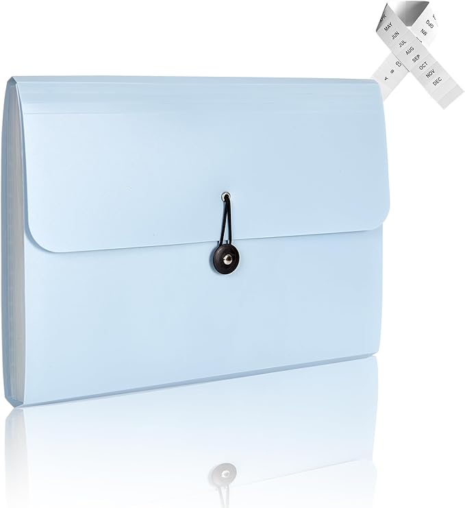 Nicfaec Expanding File Folder, 13 Pockets, Light Blue, Polypropylene for Work, School, Home, Office