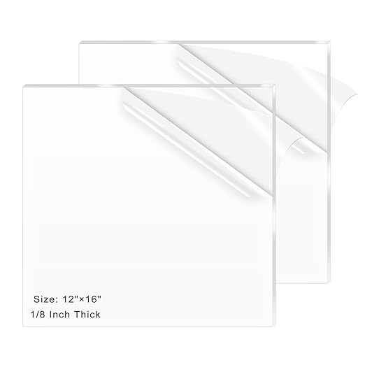 2 Pack 12x16 Inch Acrylic Sheet 1/8" Thick, Cast Acrylic Sheet, Clear Plexiglass Sheets, for Craft Projects, Display Cases, Signs, Photo Frame
