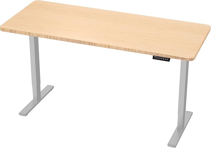 VIVO Electric 60 x 24 in Real Bamboo Standing Desk, Memory Height Adjustment, 1B Series, Holds 220 lbs, One-Piece Top, Gray Frame, DESK-KIT-1G6O