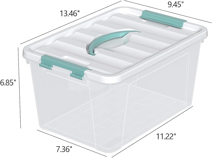 Loiycg 6 Pack Plastic Latching Box with Handle, 12 Quart Clear Lidded Storage Bin