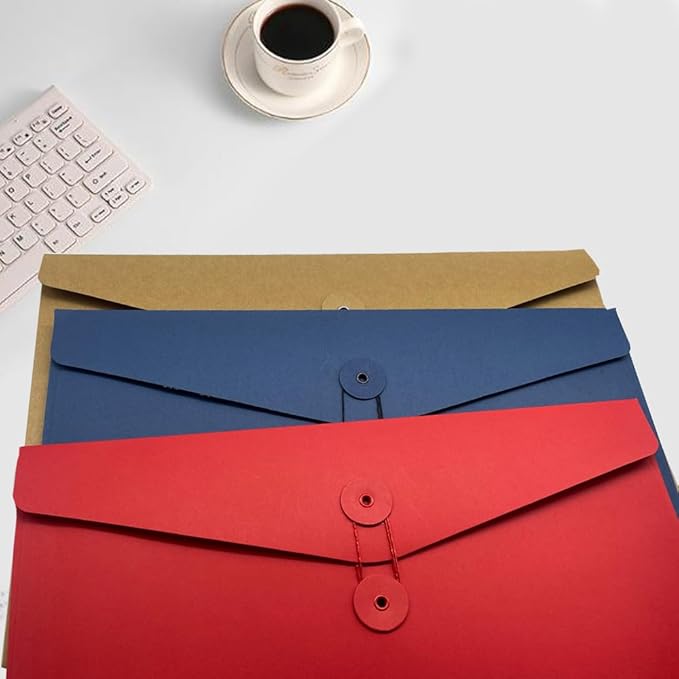 10pcs A4 Kraft Paper Envelopes Portfolio Foolscap File Folders Document Folder with String Fastener Closure Wallet Pockets File Bags Storage Pouch Paperwork Organizer Bag for Office School Home