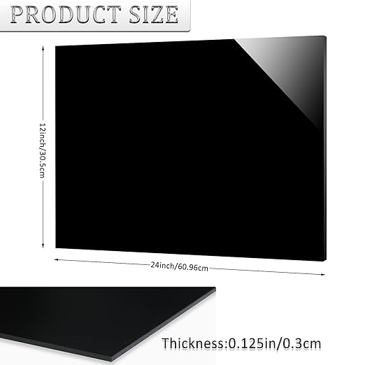 2 Pieces Black Acrylic Sheet, 18 x 24 Inch 1/8 Inch Thick, Black Cast Plexiglass Sheets for DIY Display, Handcraft, Home Decor, Painting, Display Stand, Photo Frame, Easy to Cut