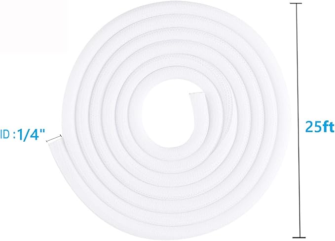 QCSIW 1/4" x25ft Split Sleeve Wire Loom Tubing - Cat-Proof Cord Protector for USB, Power, Audio/Video Cables | Chew-Resistant Cable Sleeve | Easy Install, White