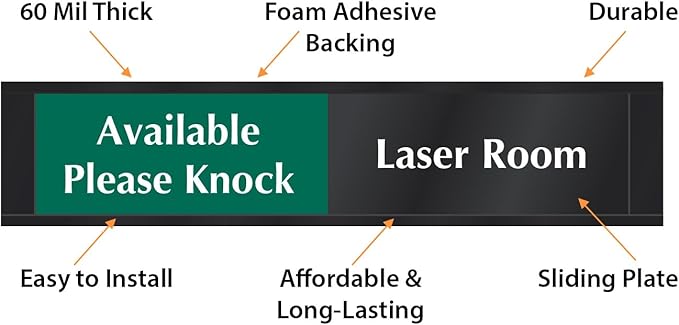SmartSign Laser Room Available/Do Not Enter Please Knock Slider Sign, 2.25" x 10", 60 mil Plastic Plate in Aluminum Frame with Adhesive Backing, Privacy Indicator, Red/Green/Black, USA-Made