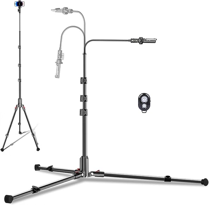 CAMBOFOTO 84" Phone Tripod, Tall Tripod Stand for Selfies with Flexible Gooseneck & Remote, Compatible with iPhone Android, Travel/Gopro/Ring Light/Webcam/Video Recording/Vlogging
