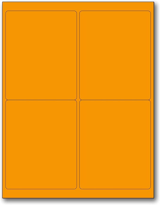 8-1/2 x 11" Neon Color High Light Fluorescent Labels for Laser & Inkjet Printer (Orange Fluorescent, 4 x 5" - 4 Per Page | 100 Labels)