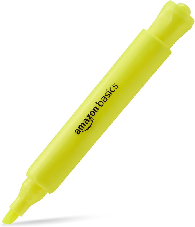 Amazon Basics Highlighters 12 Pack, Assorted Colors, Chisel Tip,Bible Highlighter,Office and School Supplies