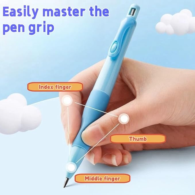 Inclock Handwriting thick mechanical pencils with grip: 2.0MM HB Pencil for kids with 14 leads (2 pack blue&yello)