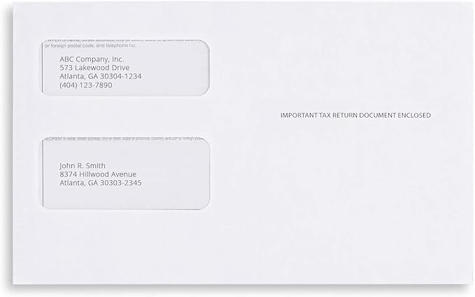 50 1099 Tax Envelopes Self-Seal Designed for printed 1099 Laser Forms - MISC - 1098-1099 R - DIV - INT, Double-Window Security For Quickbooks or Tax Software - 5 5/8 Inch x 9 Inch, 50 Envelopes