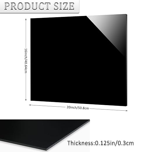 2 Pieces Black Acrylic Sheet, 16 x 20 Inch 1/8 Inch Thick, Black Cast Plexiglass Sheets for DIY Display, Handcraft, Home Decor, Painting, Display Stand, Photo Frame, Easy to Cut