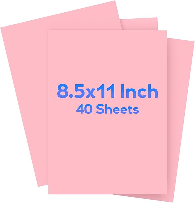Pink Cardstock 8.5 x 11, Valentine's Day Colored Cardstock Paper, Printer Paper, 40 Sheets Pink Card Stock for Birthday, Invitations, Art, Drawing, Menus, DIY Cards, Tags, Crafts Certificates, Party
