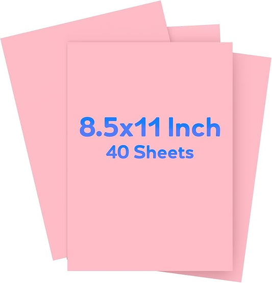 Pink Cardstock 8.5 x 11, Valentine's Day Colored Cardstock Paper, Printer Paper, 40 Sheets Pink Card Stock for Birthday, Invitations, Art, Drawing, Menus, DIY Cards, Tags, Crafts Certificates, Party