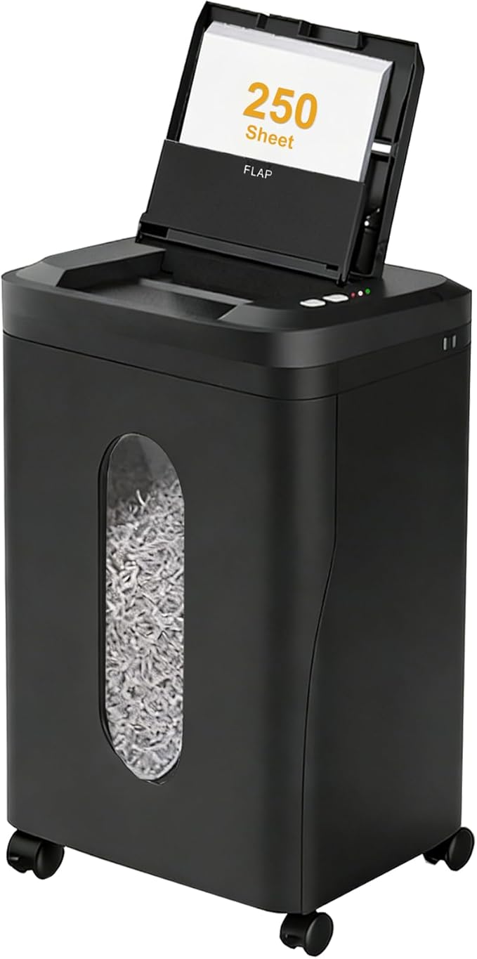 QUIETLEMON 250-Sheet Heavy Duty Paper Shredder Auto Feed, P-5 Security Level, 60Min Non Stop Commercial Shredder for Office Home, Micro Cut, 8.72 Gallon Bin, <60dB Quiet, Auto Anti-Jam (OL380)