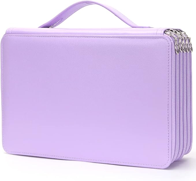 Vomgomfom Colored Pencil Case - 252 Slot Pencil Holder with Zipper Closure Deluxe PU Leather Large Capacity Case for Watercolor Pens or Markers, Artist Organizer (Purple)