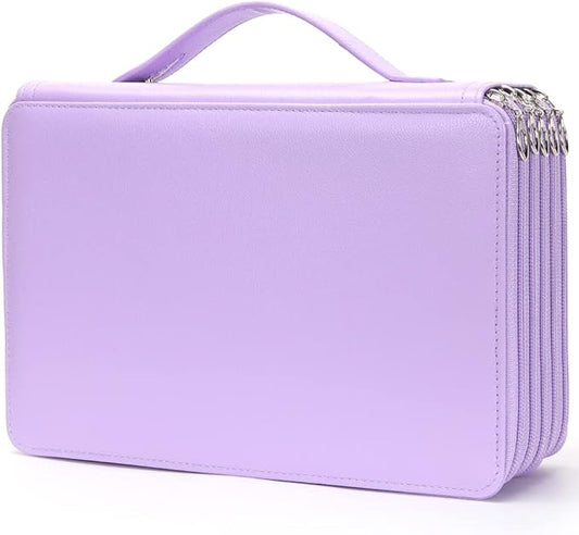 Vomgomfom Colored Pencil Case - 252 Slot Pencil Holder with Zipper Closure Deluxe PU Leather Large Capacity Case for Watercolor Pens or Markers, Artist Organizer (Purple)