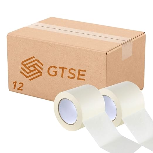 GTSE Extra Wide Masking Tape, Bulk Contractors Pack, 4 inch x 55 Yards (164 ft), Multi-Surface Adhesive Painting Tape, 12 Rolls, Full Carton