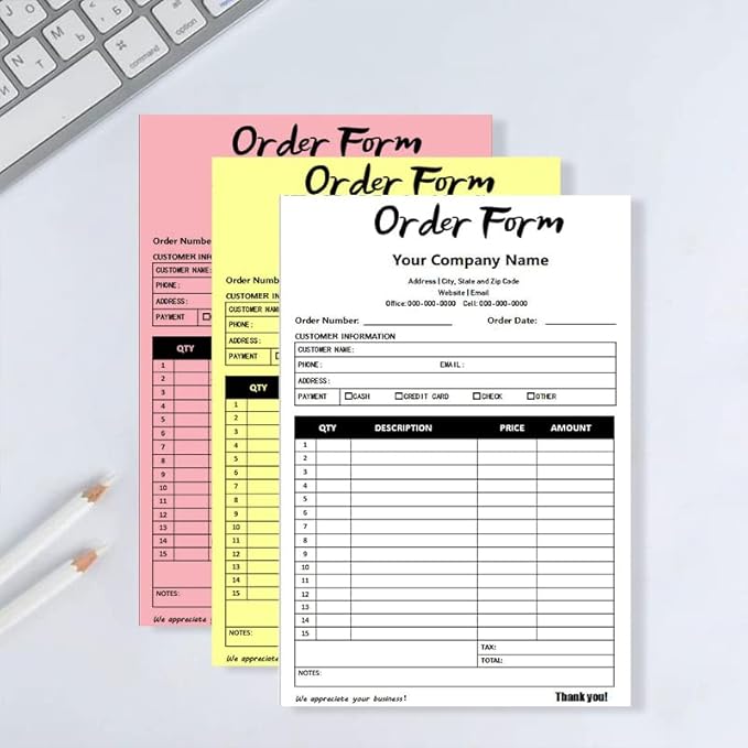 Custom Carbonless Sales Invoice Form Books for Small Business, Personalized NCR 3-Part Receipt Book with Carbon Copies, Cover Add Company Name, Address and Number Printed
