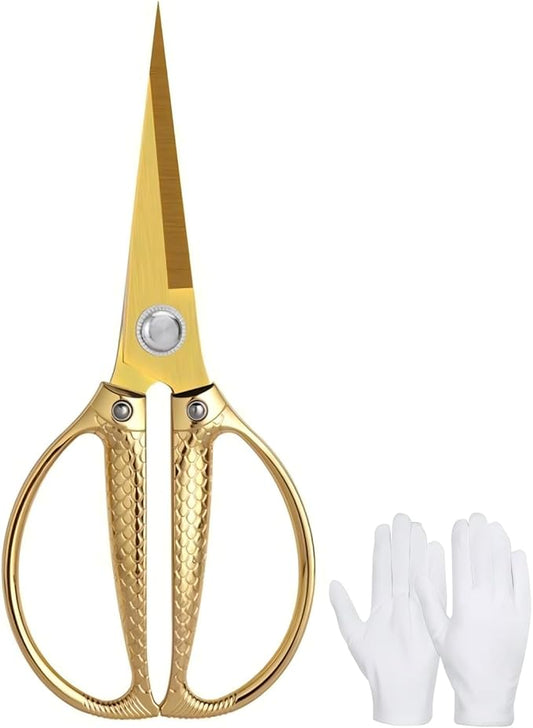 Large Ribbon Cutting Scissors,Heavy duty gold stainless steel scissors,With scissors and a pair of white gloves,Suitable for Ribbon-Cutting,Office,Home,and Crafts, Right/Left Handed (8.35 inches)