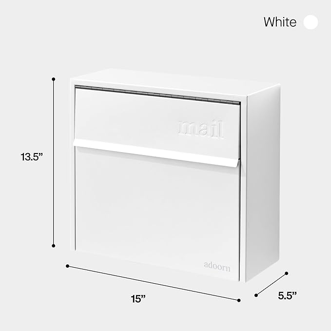 Wall Mount Mailbox - Small, Anti-Theft Locking Mailbox, Weatherproof Mailboxes for Outside The House, 13.5" H x 15" L x 5.5" D (White)