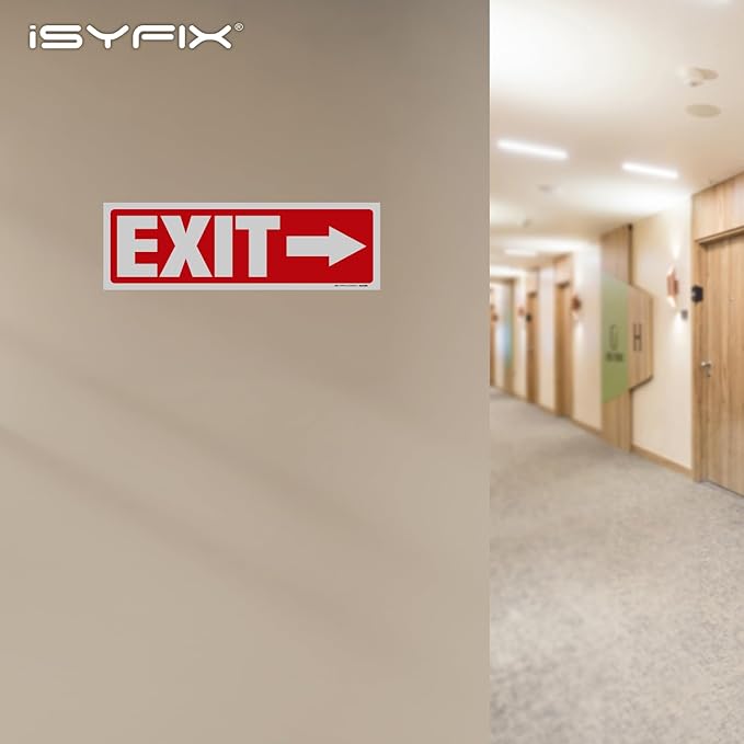 iSYFIX Exit Signs Stickers 2 Pack 12x4 Inch - Laminated Premium Vinyl Directional Right Arrow Signs for Buildings, Office, Workplace, Stores, Schools, Theaters, Parking, Restaurants, Factories